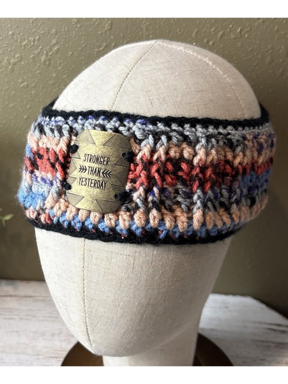 Knitted Handmade Crochet Headband W/metal button Boho Multi Colors